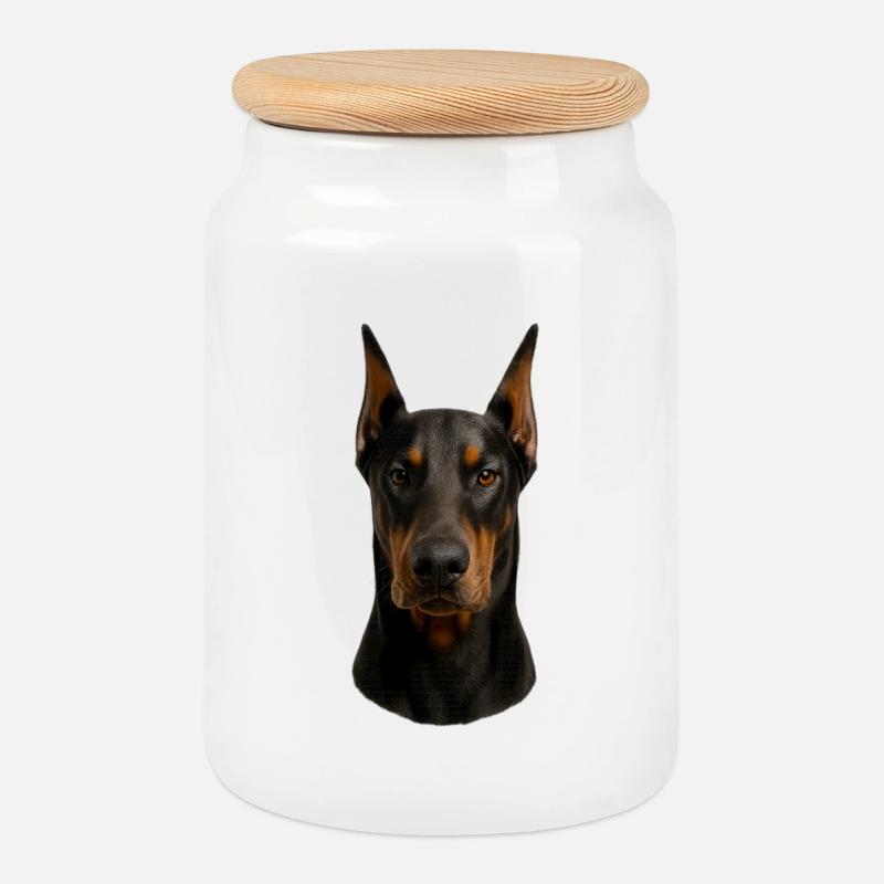 Dobermann Kopfporträt - Keksdose mit Holzdeckel - Weiß