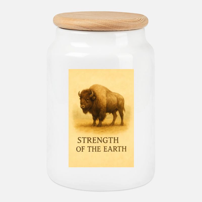 Die Stärke des Erdbisons - Keksdose mit Holzdeckel - Weiß