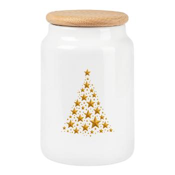 Sapin de Noël Noël - Boîte à biscuits avec couvercle en bois - blanc - Devant