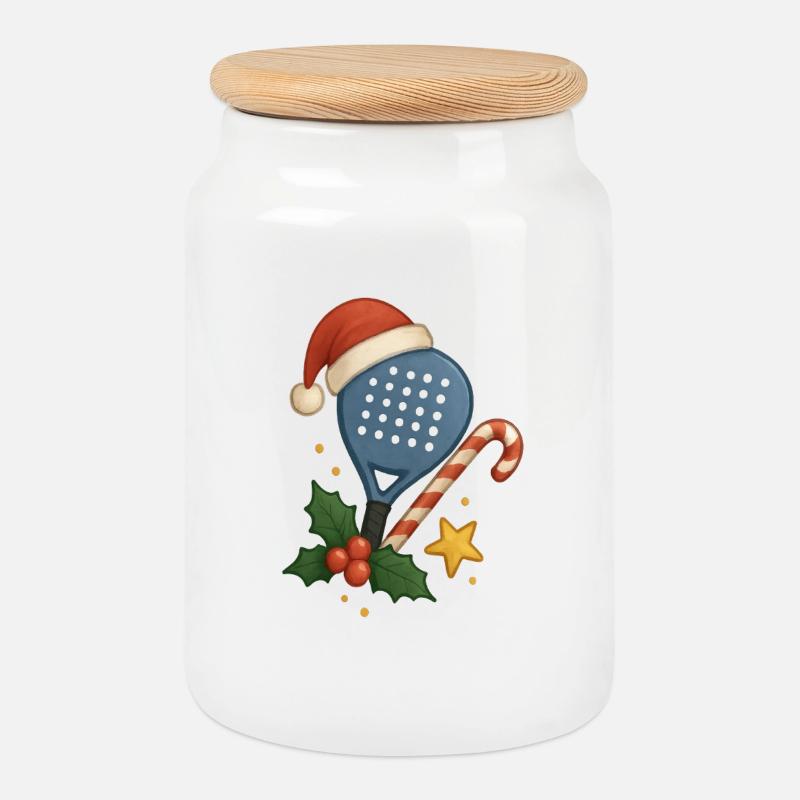 Weihnachts-Padel-Schläger - Keksdose mit Holzdeckel - Weiß