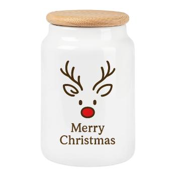 Cerf Rudolph Joyeux Noël doux - Boîte à biscuits avec couvercle en bois - blanc - Devant