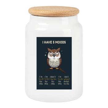 Grumpy Owl – I Have 5 Moods Funny Design - Keksdose mit Holzdeckel - Weiß - Vorne