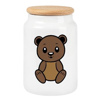 Baer_Baerchen_braun_T shirt_Kinder_Geschenk - Cookie Jar with Wooden Lid - white - Front