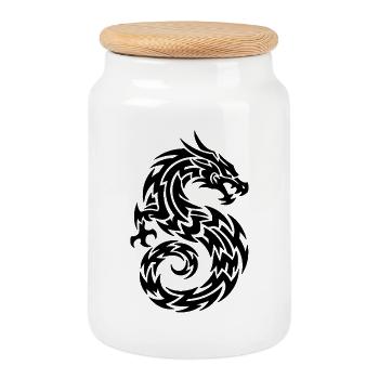 Mächtiger Drache – asiatisches Mythologie Design - Keksdose mit Holzdeckel - Weiß - Vorne