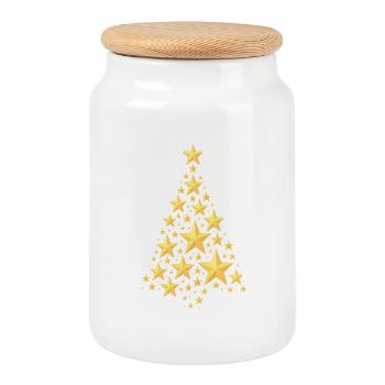 Goldener Sternen-Weihnachtsbaum - Keksdose mit Holzdeckel - Weiß - Vorne