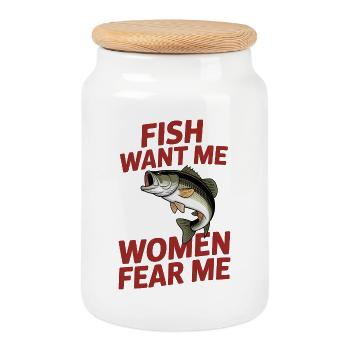 Fish want me - T-Shirt Drôle - Boîte à biscuits avec couvercle en bois - blanc - Devant