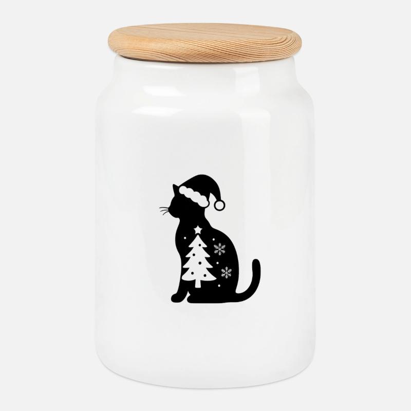 Katze - Keksdose mit Holzdeckel - Weiß