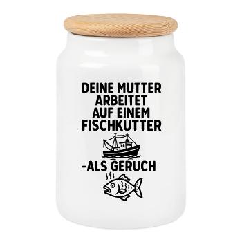 fischkutter deine mutter witze - Keksdose mit Holzdeckel - Weiß - Vorne