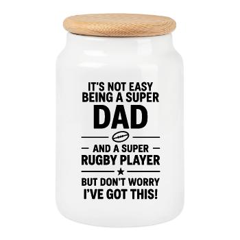 Super Dad Rugby Drôle Papa Cadeau - Boîte à biscuits avec couvercle en bois - blanc - Devant