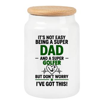 Herz + Golf – Super Papa Golfer - Cookie Jar with Wooden Lid - white - Front