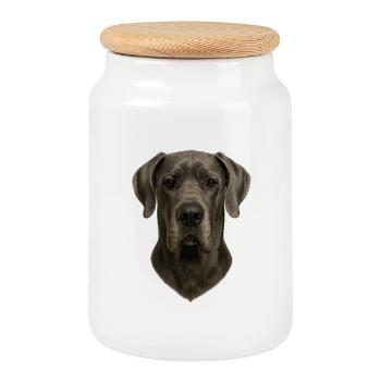 Grauer Hund Kopfportrait - Keksdose mit Holzdeckel - Weiß - Vorne