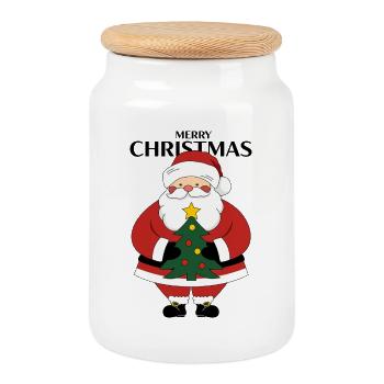 Der Weihnachtsmann und eine positive stimmung - Keksdose mit Holzdeckel - Weiß - Vorne