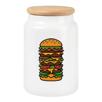 Burger large XXL - Cookie Jar with Wooden Lid - white - Front