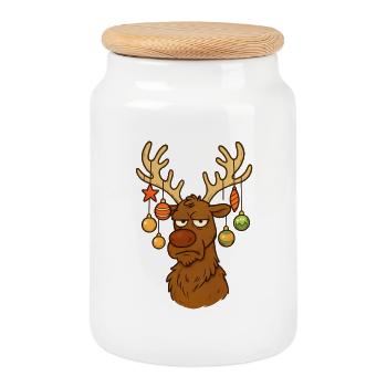 Grumpy Festive Reindeer - Boîte à biscuits avec couvercle en bois - blanc - Devant