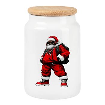 Rapper Weihnachtsmann - Keksdose mit Holzdeckel - Weiß - Vorne