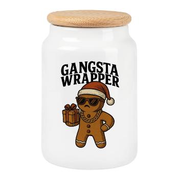 Gangsta Wrapper Weihnachten Humor Gingerbread - Keksdose mit Holzdeckel - Weiß - Vorne
