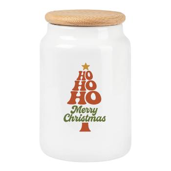 HoHoHo Weihnachtsbaum Typografie - Keksdose mit Holzdeckel - Weiß - Vorne