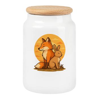 Renard et Lapin - Boîte à biscuits avec couvercle en bois - blanc - Devant