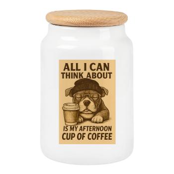 Le chien fatigué ne pense qu’à l’affiche de café - Boîte à biscuits avec couvercle en bois - blanc - Devant