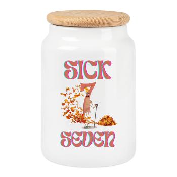 67 Sick Seven - Boîte à biscuits avec couvercle en bois - blanc - Devant