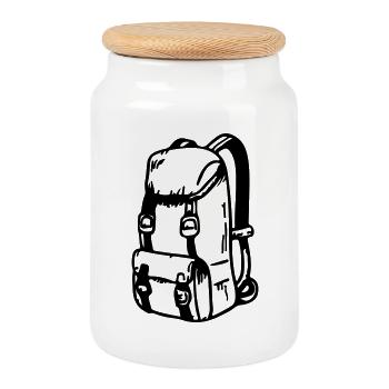 Rucksack Symbol Camping Travel - Keksdose mit Holzdeckel - Weiß - Vorne