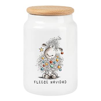 Fleece Navidad Christmas Sheep Cartoon Sheep - Cookie Jar with Wooden Lid - white - Front
