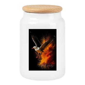 Seagull flight in front of fire dust - Cookie Jar with Wooden Lid - white - Front