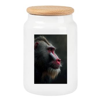 Mandrill Gaze in Velvet Night - Cookie Jar with Wooden Lid - white - Front
