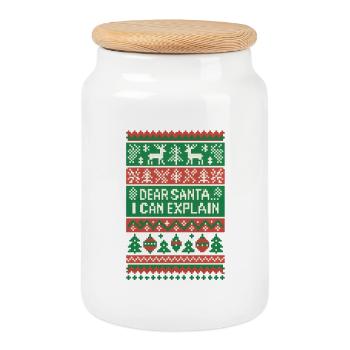 Ugly Christmas Weihnachten Santa - Keksdose mit Holzdeckel - Weiß - Vorne