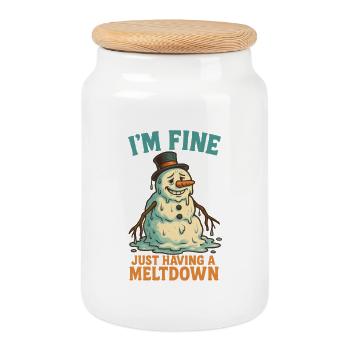 Bonhomme de neige qui fond, ça va. - Boîte à biscuits avec couvercle en bois - blanc - Devant