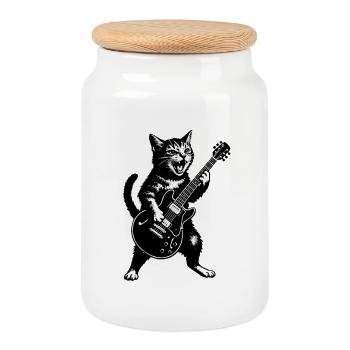 Cats Guitarist Punk Illustration - Cookie Jar with Wooden Lid - white - Front