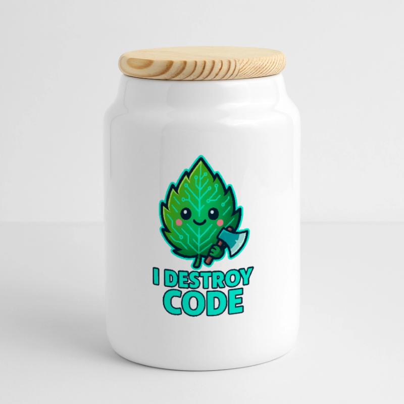 Green Leaf Code Warrior Cookie Jar with Wooden Lid