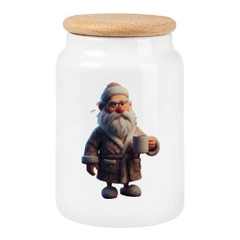 Grummeliger Winteropa mit Kaffeebecher Santa - Boîte à biscuits avec couvercle en bois - blanc - Devant