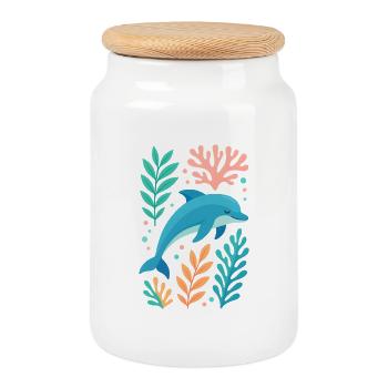 Dolphin dream in the Coral Sea - Cookie Jar with Wooden Lid - white - Front