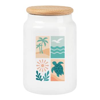 Tropical Coastal Four-Frame Series - Cookie Jar with Wooden Lid - white - Front