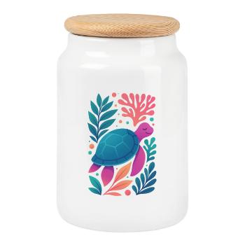 Colorful Coral Turtle - Cookie Jar with Wooden Lid - white - Front