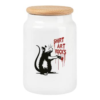 Cat Graffiti Shirt Art | Shirt Art Rocks - Cookie Jar with Wooden Lid - white - Front