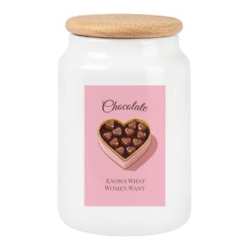 Le chocolat sait ce que veulent les femmes - Boîte à biscuits avec couvercle en bois - blanc - Devant