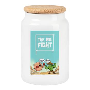 The big fight - Cookie Jar with Wooden Lid - white - Front