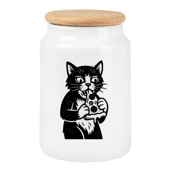 Chat pizza dans un style cartoon - Boîte à biscuits avec couvercle en bois - blanc - Devant