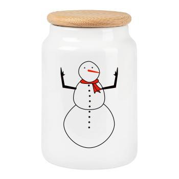 Bonhomme de neige avec écharpe rouge - Boîte à biscuits avec couvercle en bois - blanc - Devant