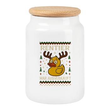 Rentier war Ausverkauft Ugly Christmas - Keksdose mit Holzdeckel - Weiß - Vorne