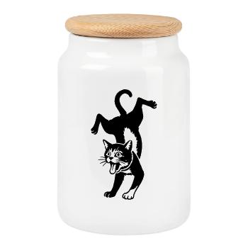 Saut de la silhouette du chat - Boîte à biscuits avec couvercle en bois - blanc - Devant