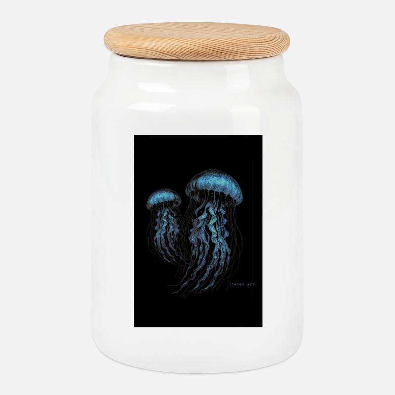 Jellyfish - Quallen - Keksdose mit Holzdeckel - Weiß