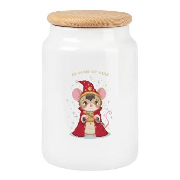 Souris Sorcière Magique - Boîte à biscuits avec couvercle en bois - blanc - Devant