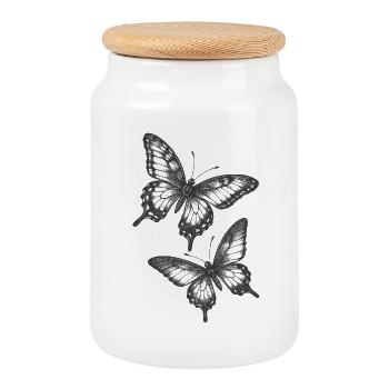 Des papillons vintage délicats dans un style élégant - Boîte à biscuits avec couvercle en bois - blanc - Devant