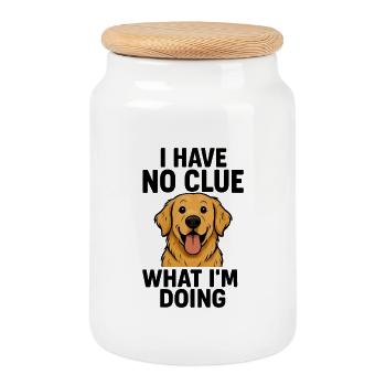 Chien confus avec humour - Boîte à biscuits avec couvercle en bois - blanc - Devant