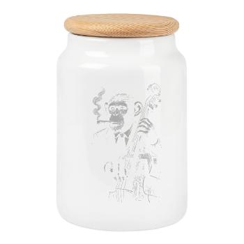 Singe Jazz Bass Animal - Boîte à biscuits avec couvercle en bois - blanc - Devant