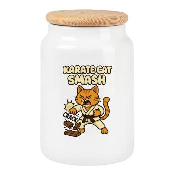 Karate Cat Smash - Boîte à biscuits avec couvercle en bois - blanc - Devant
