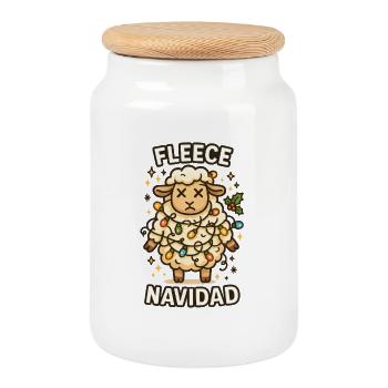 Moutons de Noël Navidad en Toison - Boîte à biscuits avec couvercle en bois - blanc - Devant